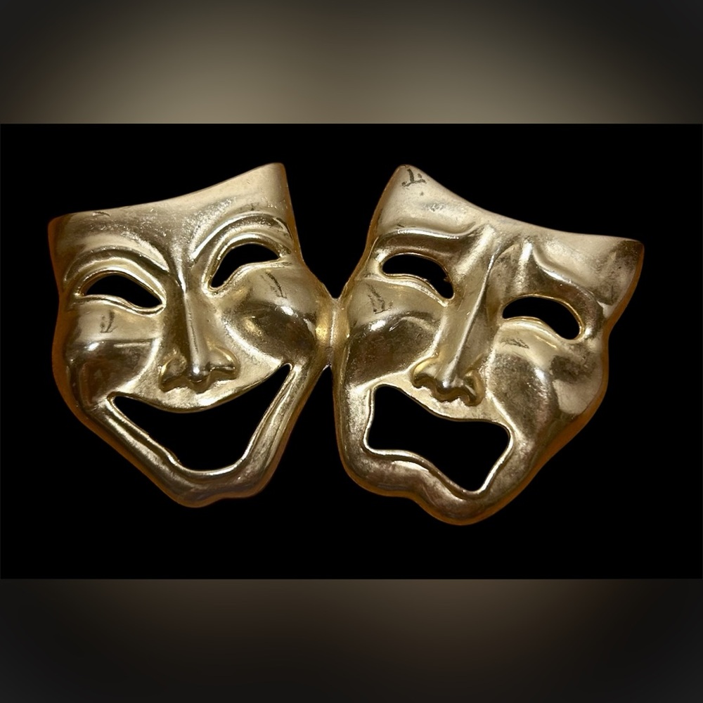 Vintage Gold Comedy and Tragedy Masks Pin D2